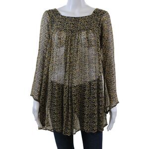 Winter Kate Womens Textured Square Neck Long Sleeve Floral Blouse Yellow Size XS